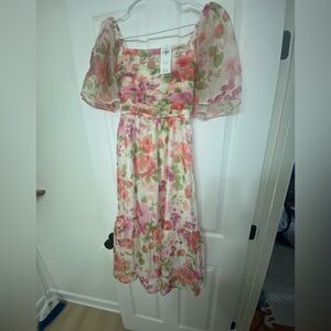 Abercrombie & Fitch Floral Midi Dress - Pink and Green